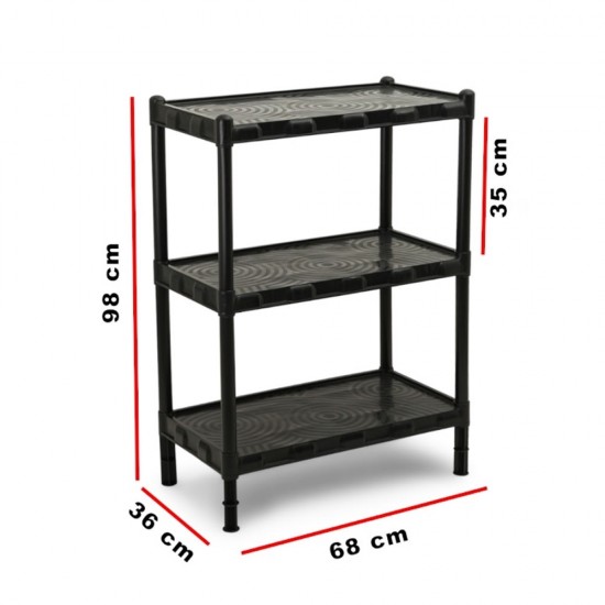 Estante Plástica Preta 3 Prateleiras multi-uso