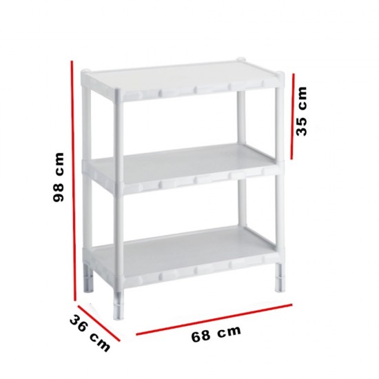 Estante de plastico resistente branca 3 Prateleiras multi-uso