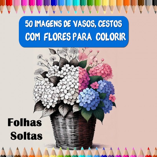 São 50 desenhos de vasos e cestos com flores