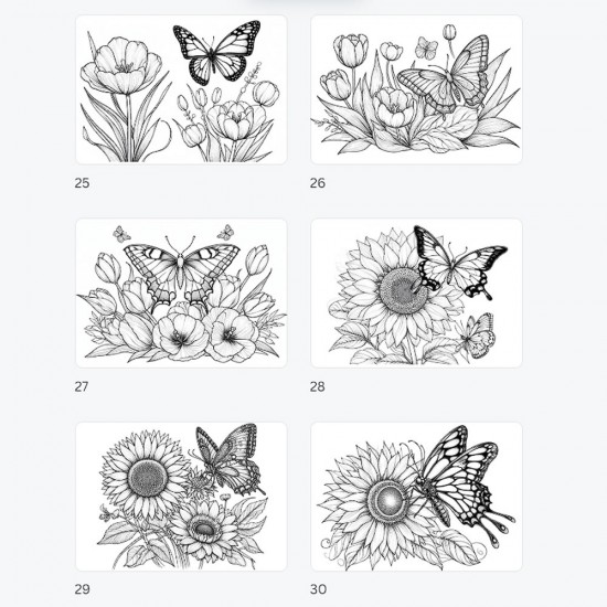 50 Imagens para colorir tema borboletas e flores: criatividade e relaxamento