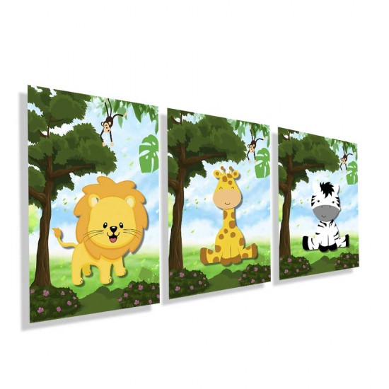 Placas decorativa infantil 3 animais da floresta kit142