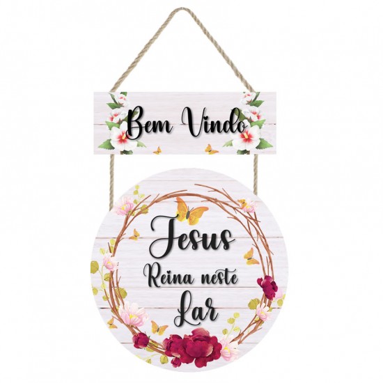 Placa decorativa Bem vindo Jesus neste lar PL299