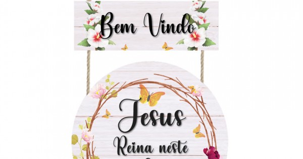 Placa decorativa  Bem vindo Jesus neste lar PL299