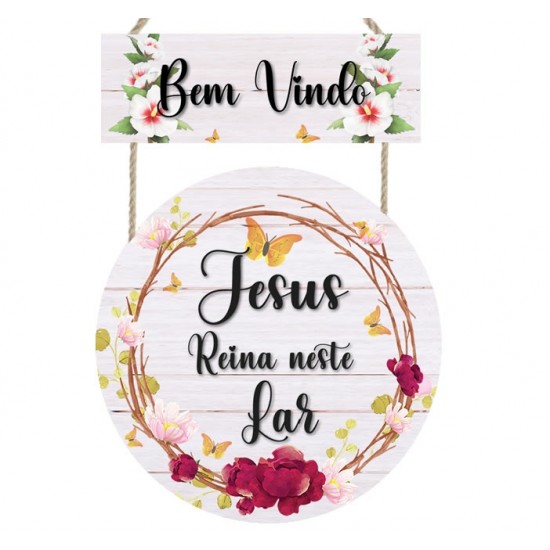 Placa decorativa Bem vindo Jesus neste lar PL299