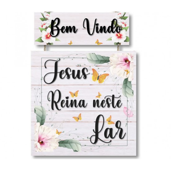 Placa decorativa Seja bem vindo Jesus reina neste lar PL306