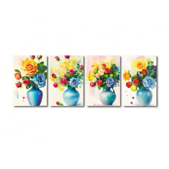 Kit quadros decorativos com 4 peças tema vasos KIT006