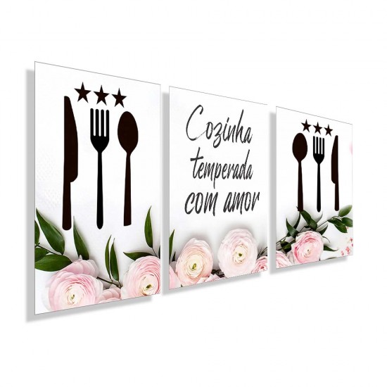 Kit quadros decorativos cozinha temperada com amor KIT135