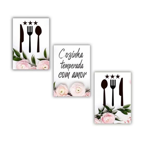 Kit quadros decorativos cozinha temperada com amor KIT135