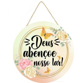 Placa decorativa com frase Deus abenoe nosso lar 056