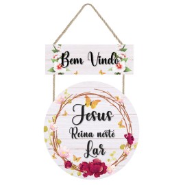 Placa decorativa  Bem vindo Jesus neste lar PL299