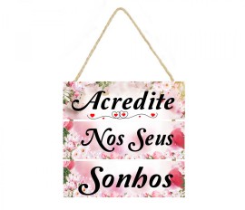 Placa decorativa  frase Acredite nos seus sonhos cod 038