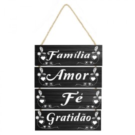 Placa decorativa com frase Famlia, amor, f, gratido 28