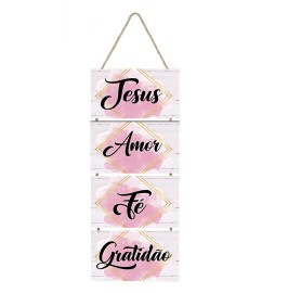 Placa decorativa  com frase Jesus, amor, f Gratido PL115